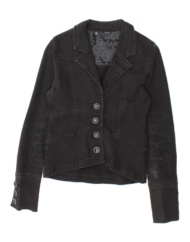 HURLEY Womens Denim Jacket UK 8 Small Black Cotton