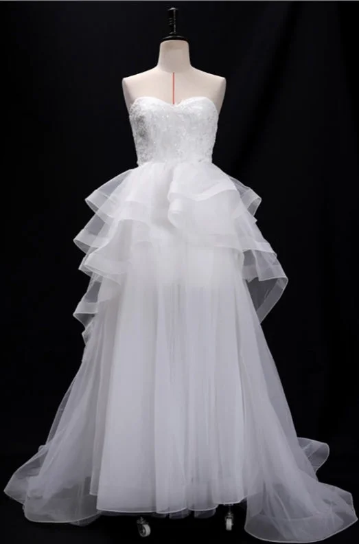 Sequins Lace Strapless Ruffled Ballgown Wedding Dress With Train