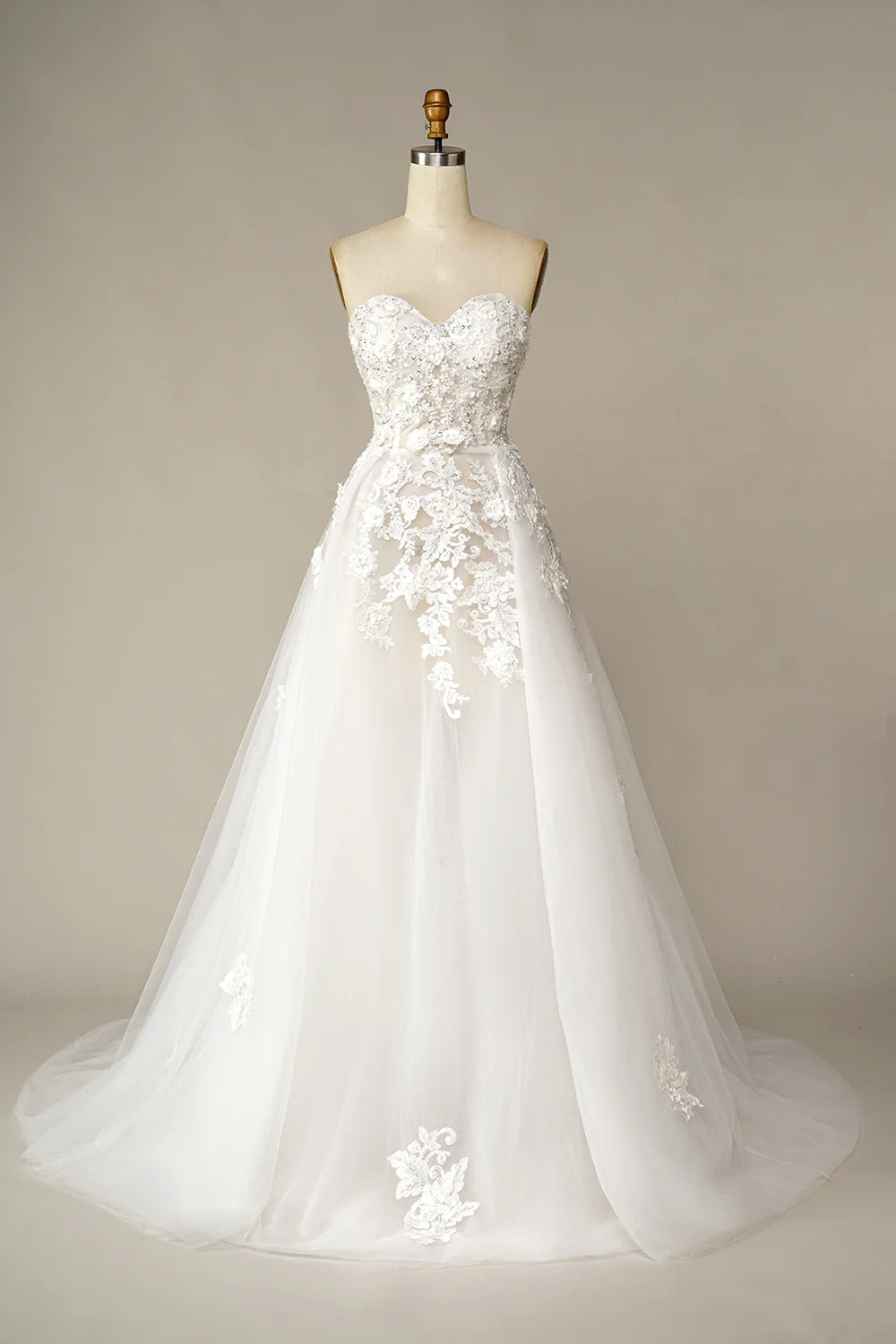 White A Line Strapless Train Dress Wedding Dress with Appliques